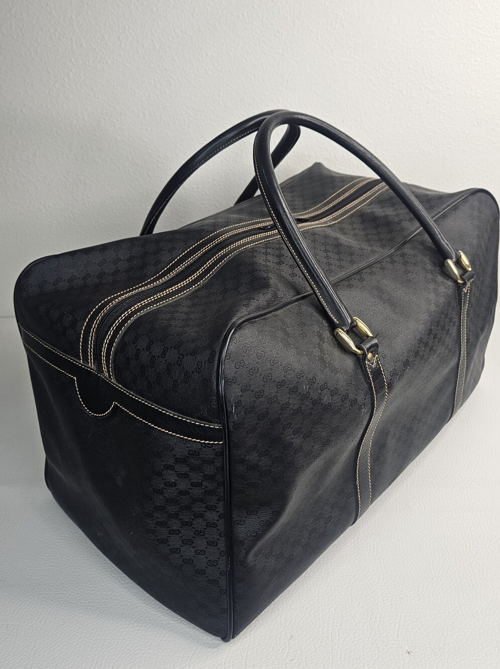 Authentic Vintage Micro GG Monogram Weekender Large Leather Travel Duffel Bag